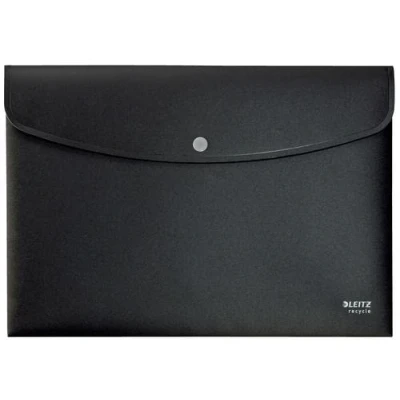 Image of Leitz A4 Document Wallet with Flap Closure, 60 Sheet Capacity, 100% Recyclable, Opaque Plastic, Eco Friendly, Recycle Range, 46780095, Black
