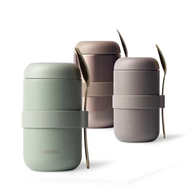 Image of MAMEIDO Food Flask 500ml, Thermo to go Stainless Steel, Soup leak proof ideal for porridge, yoghurt, soups and ice cream, suitable adults &amp; kids (Desert Sage, 0.5l)