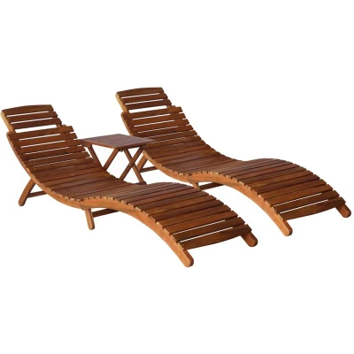 Image of vidaXL 3 Piece Sunlounger with Tea Table Solid Acacia Wood