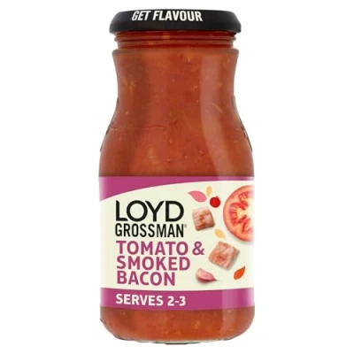 Image of Loyd Grossman Tomato and Smoked Bacon Cooking Sauce, 350 g Jar (Pack of 1)