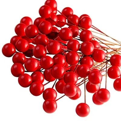 Image of 100pcs Christmas Holly Berries Artificial Berries,Picks Winter Bunch Berry Branches,Christmas Red for Tree Ornaments,Wreath Making Supplies,DIY Crafts,Home Decor