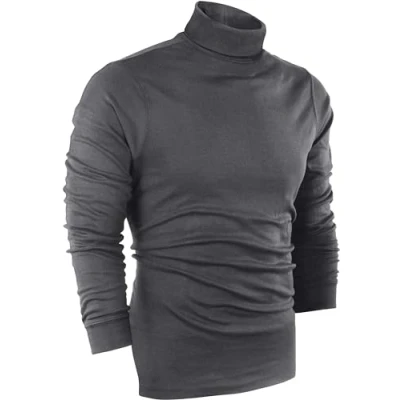 Image of Utopia Wear Premium Cotton Blend Interlock Turtleneck Men T Shirt Pullover Sweater, Dark Grey, Medium