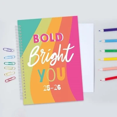 Image of 2025 2026 Academic Diary Planner, A5 Hardback, Week to View, Spiral Bound, Assorted Designs (Bold Bright You)