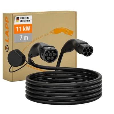 Image of LAPP Mobility EV Charger Type 2 11 kW / 20 A 3 phase/Charging Cable for Electric Car Charger, Smooth Surface 7 Metres/Mode black