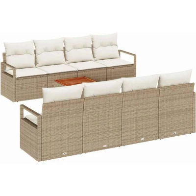 Image of vidaXL 9 Piece Garden Sofa Set with Cushions Beige Poly Rattan Acacia
