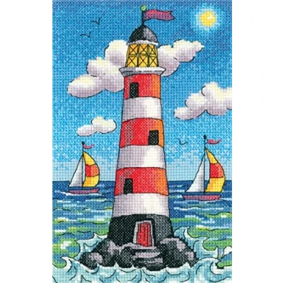 Image of Heritage Crafts Lighthouse by Day Cross Stitch Kit Aida