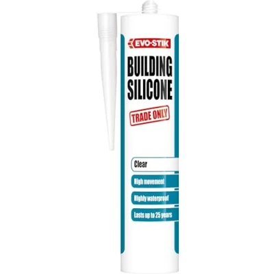 Image of EVO STIK Building Silicone Sealant, Waterproof, High Movement Accommodation, Interior &amp; Exterior Use, Lasts up to 25 Years, Colour: Clear, Size: 290ml