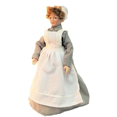 Image of Melody Jane Dolls House Victorian Servant Maid Cook in Grey Porcelain People