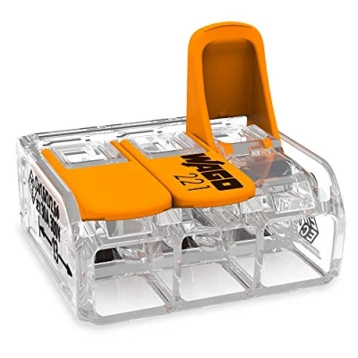 Image of WAGO COMPACT Splicing Connector; all conductor types; max. 6 mm²; 3 conductor; with levers; transparent housing; Surrounding air temperature: max 85C (T85); 6,00 transparent, 221 613 (30 pcs)