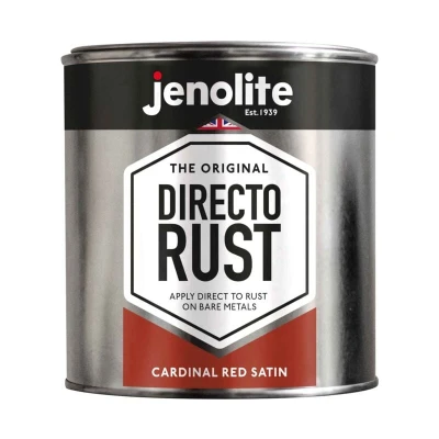 Image of JENOLITE Directorust Satin Paint CARDINAL RED Multi Surface For Use On Wood, Metal, Plastic, Ceramic &amp; Rusted Surfaces 1 Litre (RAL 3001)
