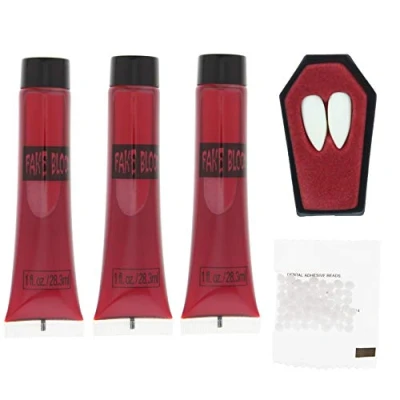 Image of Zac&#039;s Alter Ego Scary Halloween Fake Blood, Spray Blood &amp; Fangs Fancy Dress Horror Vampire Zombie Costume Make Up