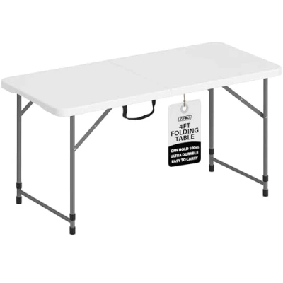 Image of ZENO Heavy Duty Folding Table Foldable Portable Aluminium Camping for Catering Picnic Garden Patio BBQ Party Trestle White Fold Up (4FT)