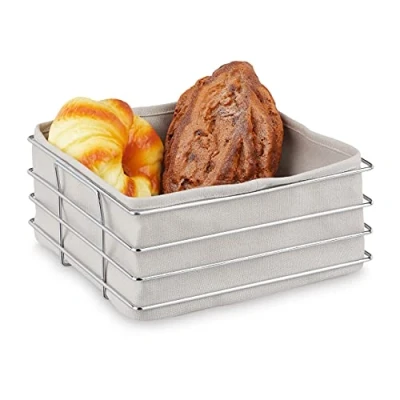 Image of Relaxdays metal lining, modern breakfast basket for bread rolls, 23 x 10.5 cm, grey, Linen, 10,5x23x23 cm