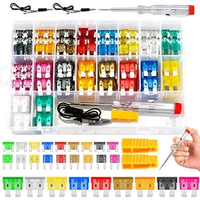 Image of Fuse Assortment Kit,306pcs Car Boat Truck SUV Auto Automotive Assorted Replacement Blade Fuses Standard &amp; Mini Low Profile 2A 5A 7.5A 10A 15A 20A 25A 30A 35A with Puller and Circuit Tester