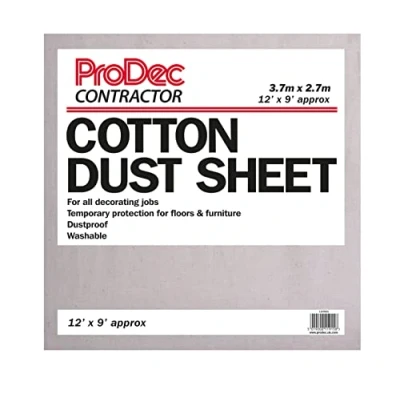Image of ProDec Contractor 12ft x 9ft Cotton Dust Sheet for Decorating,Carpet Protector,Washable Drop Cloth,Paint Shield,Painting Sheets,Heavy Duty Sheets Furniture,Decorating Sheets,Paint