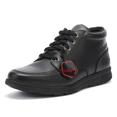 Image of Kickers Unisex Kelland Lace Hi Leather Black School Shoes, Black, 6.5 UK