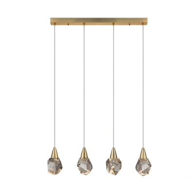 Image of Aquaria 4 Light Bar Pendant Ceiling Matt Gold, Transparent 3000K 1800Lm