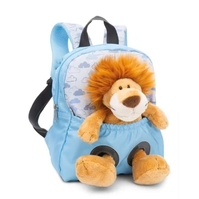 Image of NICI children&#039;s backpack blue 2 in 1 with cuddly toy lion 25cm Kindergarten girls &amp; boys, Soft back area adjustable straps 49848