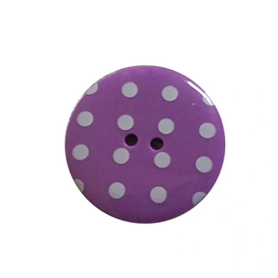 Image of Round Plastic Polka Dot Spot 2 Hole Buttons Pack of 5 (15mm, Purple with White)