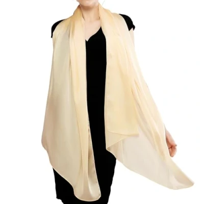 Image of RIIQIICHY Scarf for Women Silk Feeling Lightweight Chiffon Pashmina Hair Wrap Wedding Shawl Evening Dresses Beige