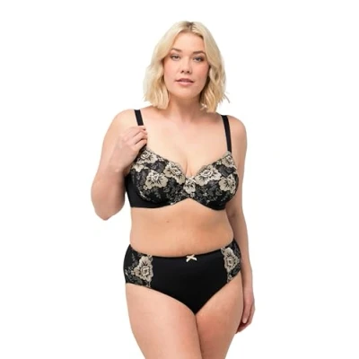Image of Ulla Popken Women&#039;s Wire Bra, Embroidery 832799, Black, 46D