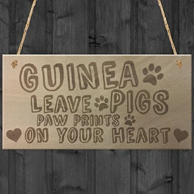 Image of RED OCEAN Guinea Pigs Paw Prints Wooden Hanging Plaque Hutch Cage Run Garden Pet Birthday Gift Idea