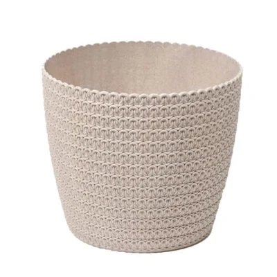 Image of Muddy Hands Eco Friendly Knitted Plant Pot Indoor Home House Outdoor Garden Herb Succulent Cacti Cactus Flower Planter Made from Recycled Plastic &amp; Wood (Ø Diameter 14cm, White)