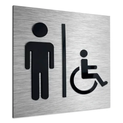 Image of ALÚMADESIGNCO Modern Male Handicap Toilet Sign Mens &amp; Handicapped Bathroom Signs Men and Disabled Toilets Room Signage Gents / Wheelchair WC Door Plaque, Man Restroom Symbol 120 x mm