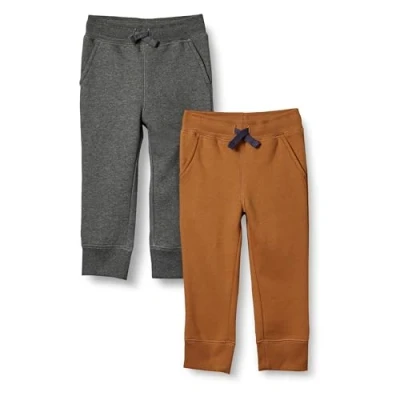 Image of Amazon Essentials Boys&#039; Fleece Jogger Sweatpants, Pack of 2, Charcoal Heather/Light Brown, 9 Years