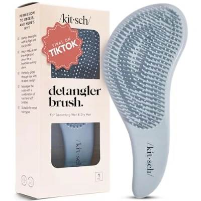 Image of Kitsch Hair Brush Detangler Brush, Dry &amp; Wet Detangling Hairbrush For Travel, Gentle Soft Bristle Women Men Kids Toddler, Easily Glides Through Tangles, All Types, Haze Blue