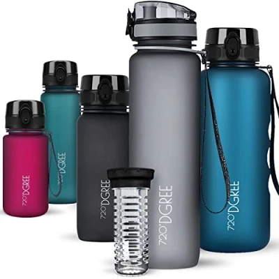 Image of 720DGREE Water Bottle “uberBottle“ 1 L softTouch +Fruit Infuser BPA Free Tritan, Leakproof, Reusable Drinking Sports for Gym, Running, Fitness, Cycling, Travel, School &amp; Office