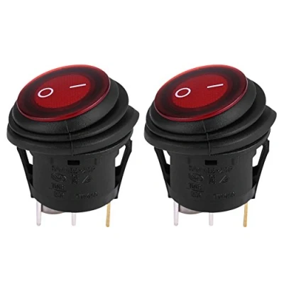 Image of Round Rocker Switch, 2Pcs 12V/24V DC Universal Waterproof 20A 3Pin Mini on off Switch SPST LED Illuminated Red for Marine Car Auto Boat