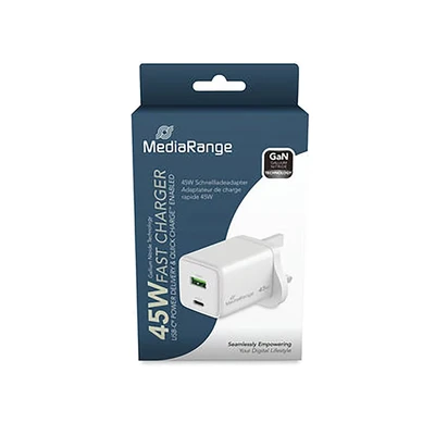 Image of MediaRange GaN Fast Charge Adapter UK Plug 1xUSB C A 45W White