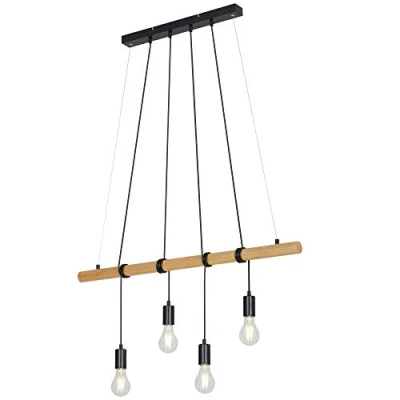 Image of Briloner Leuchten Pendant Light, Lamp with 4 Lights, Wood Metal Mix, 3X E27, Max. 25 Watts, Black