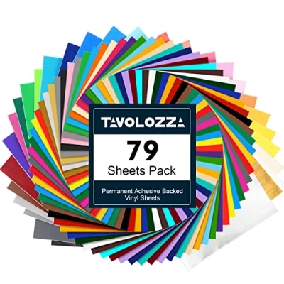 Image of TAVOLOZZA Permanent Adhesive Vinyl Sheets 12x 12 79 Assorted Colors (Matte and Glossy) Includes Squeegee Works with Cutting Machines Such as Cricut