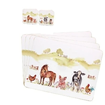 Image of Sets of 4 Placemats with Matching Coasters (Animals Table Mat and Coaster Set)