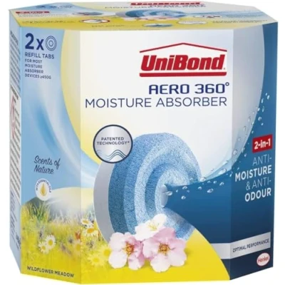 Image of SK INFINITY UniBond Moisture Absorber Wildflower Meadow Refill Tab Aromatherapy Ultra Absorbent and Odour Neutralising, for AERO 360 Dehumidifier, Condensation Absorbers (WildFlower (2 x 450g))