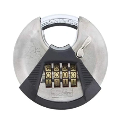 Image of Burg Wächter round shackle lock, padlock with numeric code, 10 mm thickness, stainless steel body, pinch protection, Circle 23 C 70, 39901