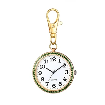 Image of JewelryWe Key Chain Watch Rhinestone Quartz Pocket FOB Clip on Belt Novelty Ring Watches for Men Women
