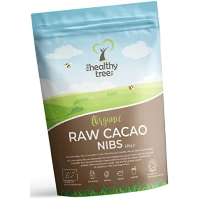 Image of Organic Raw Cacao Nibs by TheHealthyTree Company for Smoothies, Oats and Yoghurt High in Fibre, Calcium, Copper Magnesium Peruvian Vegan Cocoa (250g)