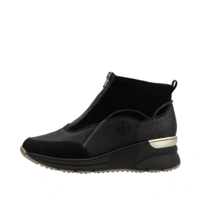Image of Rieker N6361 wedge heel black sneaker boots with zip fastening (Black 00, UK Footwear Size System, Adult, Women, Numeric, Medium, 5)