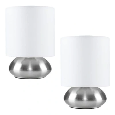 Image of MiniSun Pair of Chrome Touch Table Lamps with White Shades
