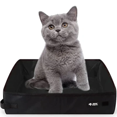 Image of Foldable Cat Travel Litter Tray, XXL Portable Box 50 x 40 cm, Large, Waterproof, Easy to Clean for Kitten Indoor Outdoor Camping Toilet, Black