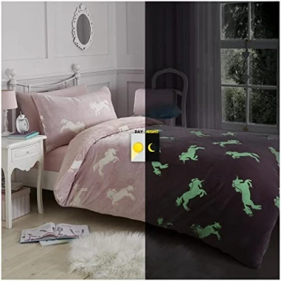 Image of GC GAVENO CAVAILIA Fleece Unicorn Duvet Cover, Glow In Dark Teddy Bedding Set Single, Thermal Warm Fluffy Quilt Covers, Multi