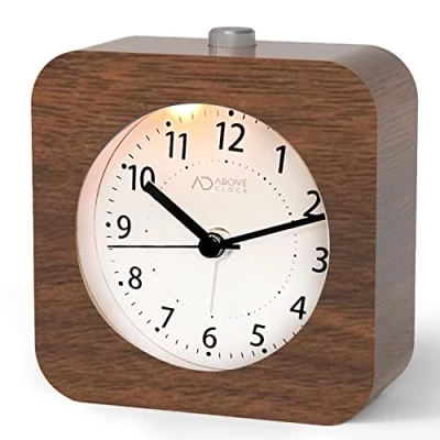 Image of aboveClock Alarm Clocks, Bedside Clock, analogue Wooden Silent Clocks non Ticking with Snooze Function/Night Light for Bedrooms【1 AA Battery Required】