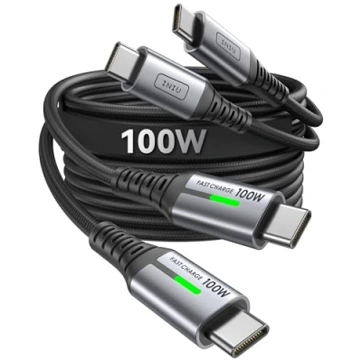 Image of INIU USB C to Charger Cable, 100W Fast Charging Cable [2 Pack 1m] QC 4.0 PD 5A, Braided Phone Type for 15 iPad Air MacBook Pro 2020 Samsung S22 Huawei etc.