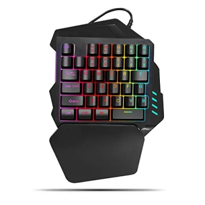 Image of One Handed Gaming Keyboard RGB Mechanical Mini Keypad with 5 Multi media Keys/Breathing lights and Left Hand User Suitable Wrist Rest