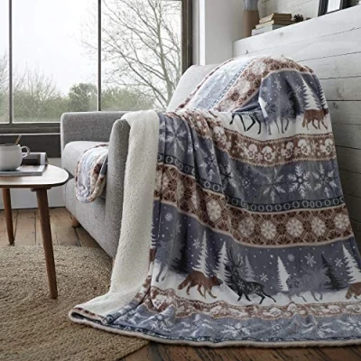 Image of Happy Linen Company Nordic Scandi Hygge Winter Warm Taupe Large Faux Fur Sherpa Fleece Throw Blanket
