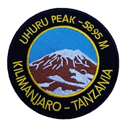 Image of Mount Kilimanjaro Uhuru Peak Tanzania Patch 9cm Embroidered Iron on Badge Mountaineering Climbing Applique Travel Souvenir DIY Bag Backpack T shirt Jacket Luggage