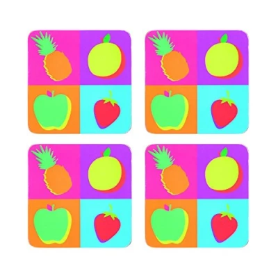 Image of KitchenCraft Fruit Cork Backed Drinks Coasters, Set of 4, Multi Colour